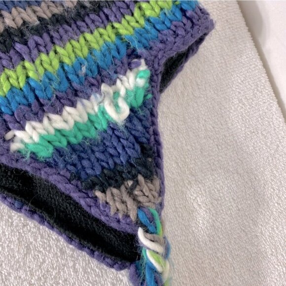 5/$25 Unisex Blue Green Grey Knit Fleece Lined Winter Hat With Ear Flaps - Picture 4 of 16